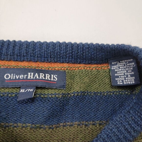 Oliver Harris Vintage Wool Blend Sweater Earth Tone Stripe Knit Pullover '90s XL - Picture 2 of 7